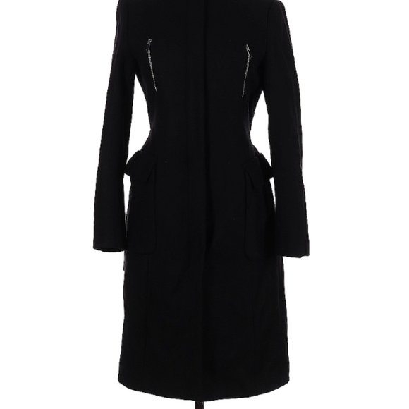 Zara Black Wool Coat Belted L - Picture 2 of 4